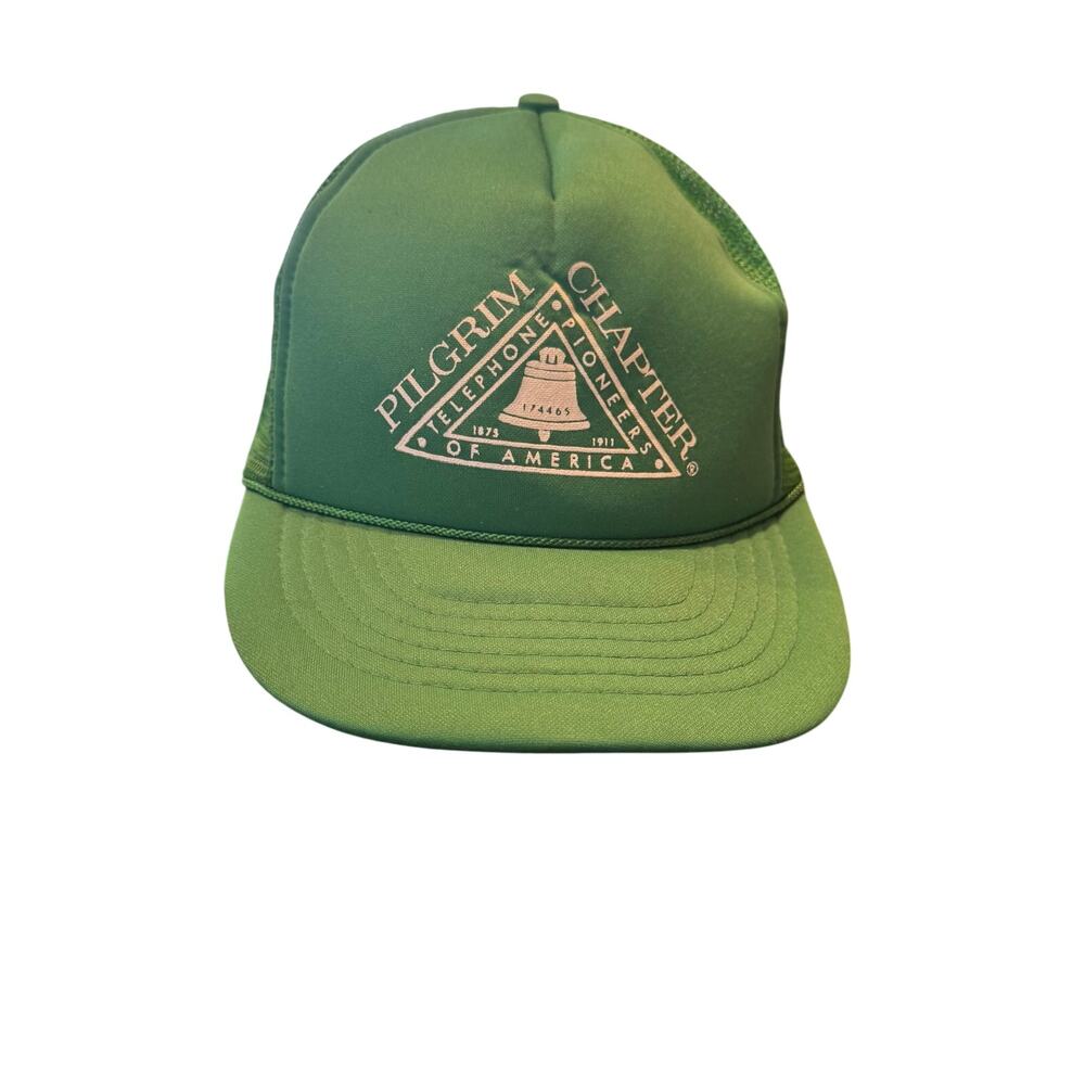 Vtg Green Telephone Pioneers of America Pilgrim Chapter Mesh Trucker Hat